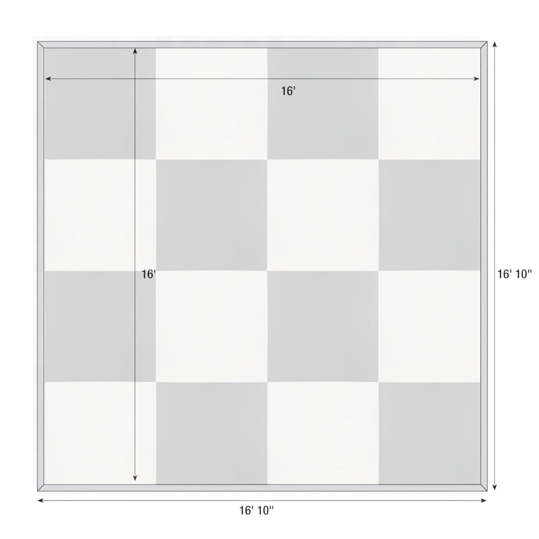 Chivari 16' x 16' Black & White Portable Dance Floor with Silver Edge Trim DF-16X16-BLKWHTS-KT