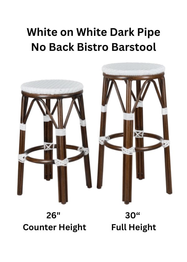 Toulouse White on White Dark Frame 30" Full Height No Back Bistro Bar Stool BFNBPWD-AX-T