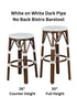 White on White Dark Frame 26" Counter Height No Back Bistro Barstool