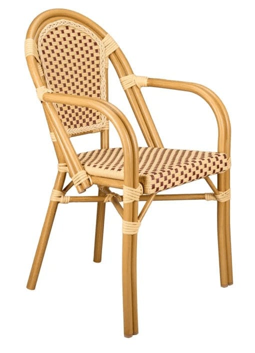 Toulouse Beige and Maroon French Bistro Set Includes 40" Table and 4 Chairs with Arms FBK-BM-AWM4-AX