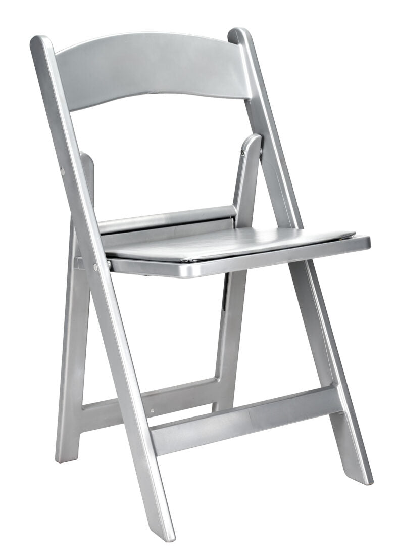 Silver with Silver Vinyl Cushion Resin Steel Skeleton™ Folding Chair