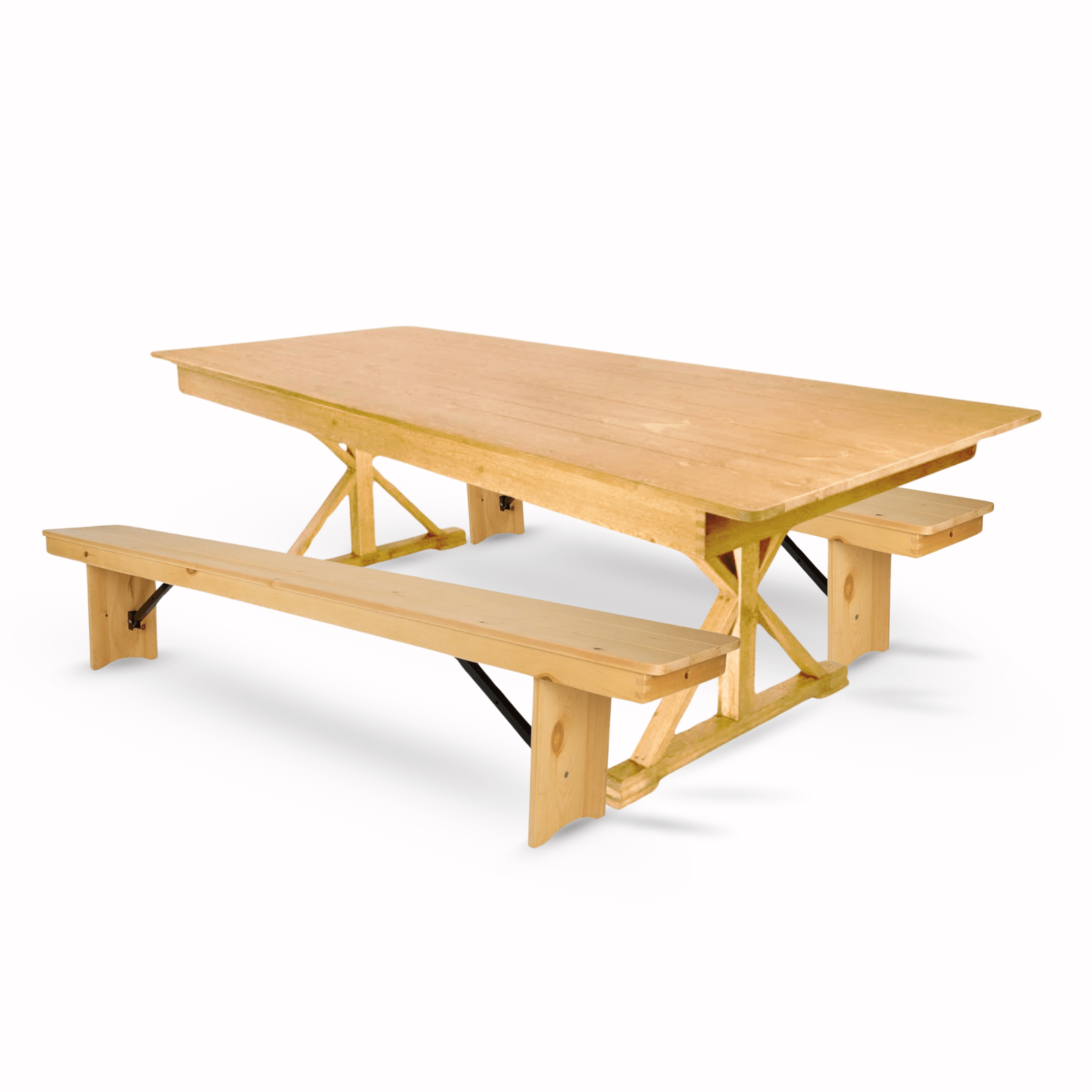 Natural X-Leg Farm Table Dining Set with 2 Benches