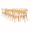 Chivari Natural Fluted Leg Farm Table Dining Set with 10 Chairs TFARM-NATURAL-T-LEG-KIT-CXR-AX