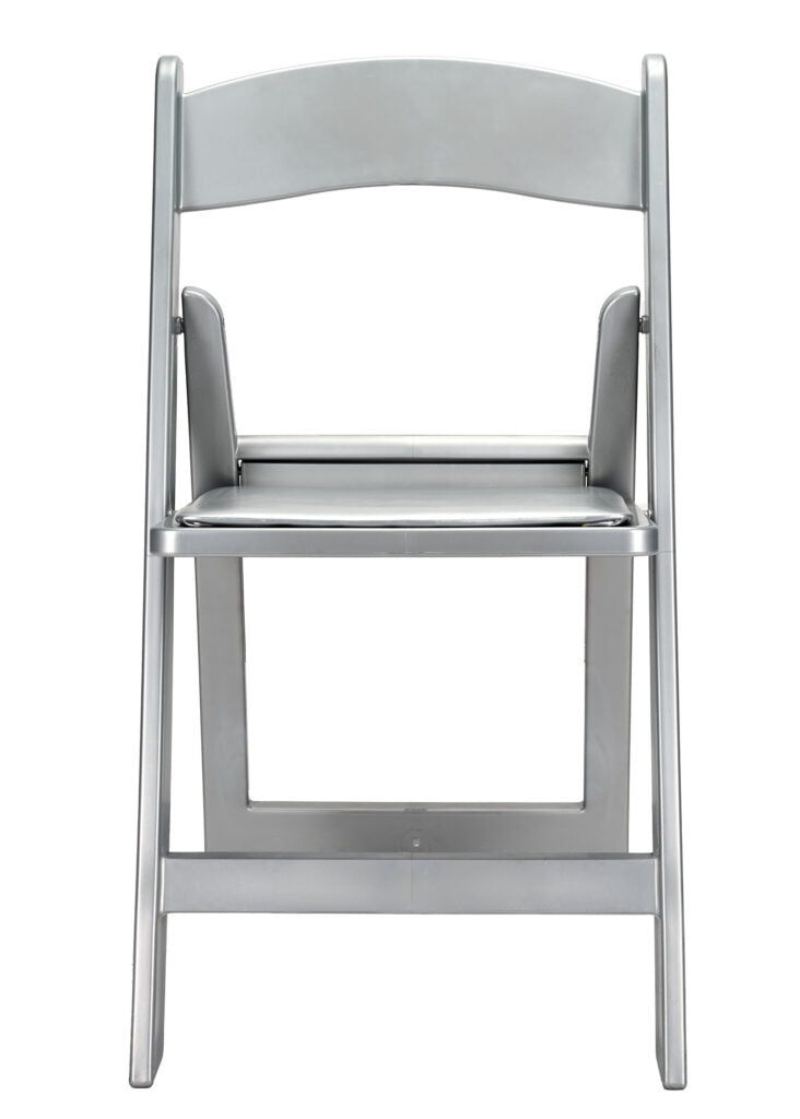 Silver with Silver Vinyl Cushion Resin Steel Skeleton™ Folding Chair