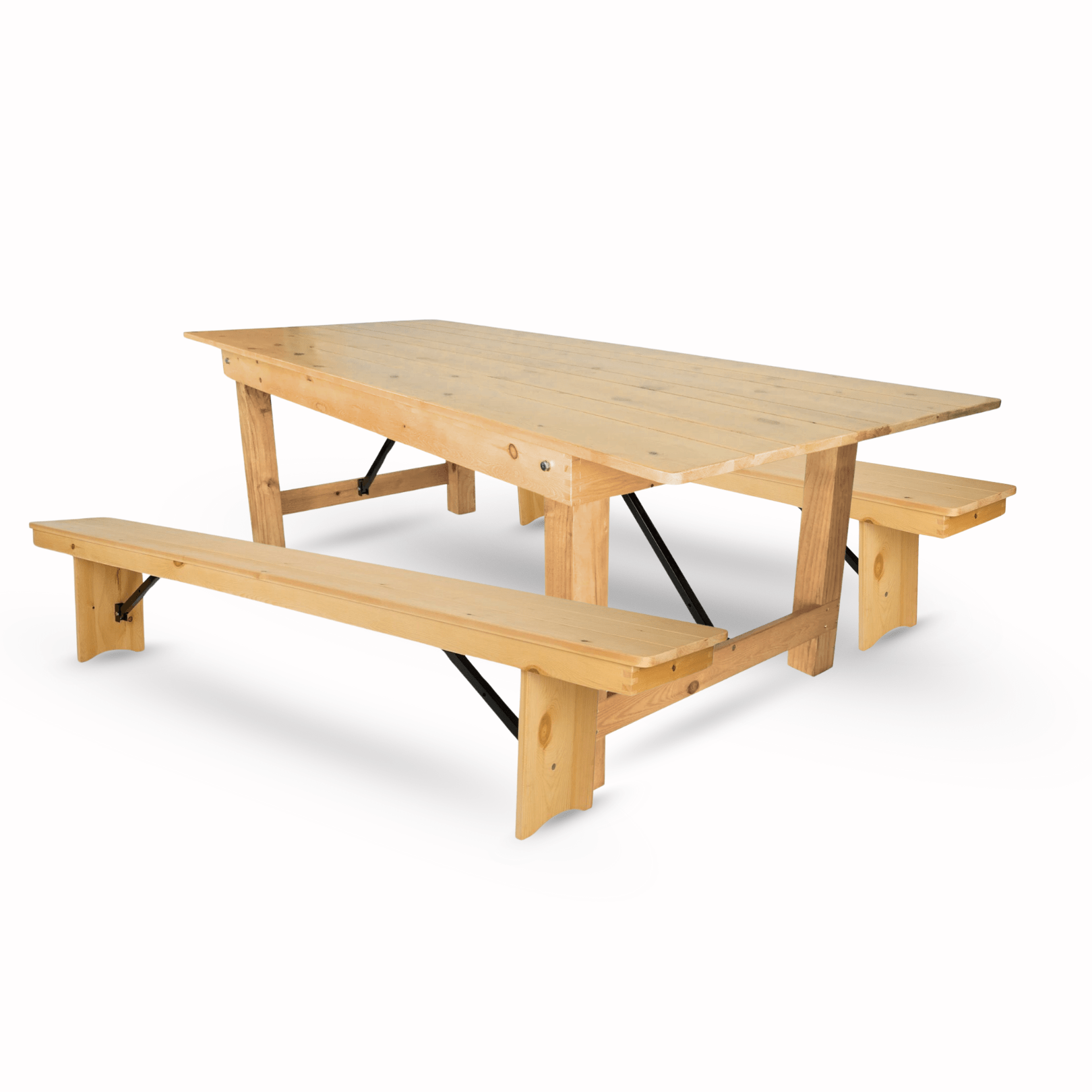 Natural Straight Leg Farm Table Dining Set with 2 Benches