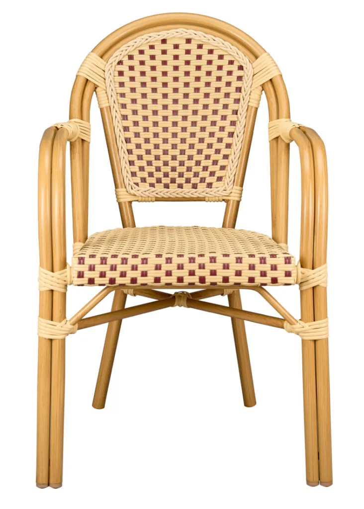 Beige and Maroon French Bistro French Bistro Patio Dining Chair with Arms