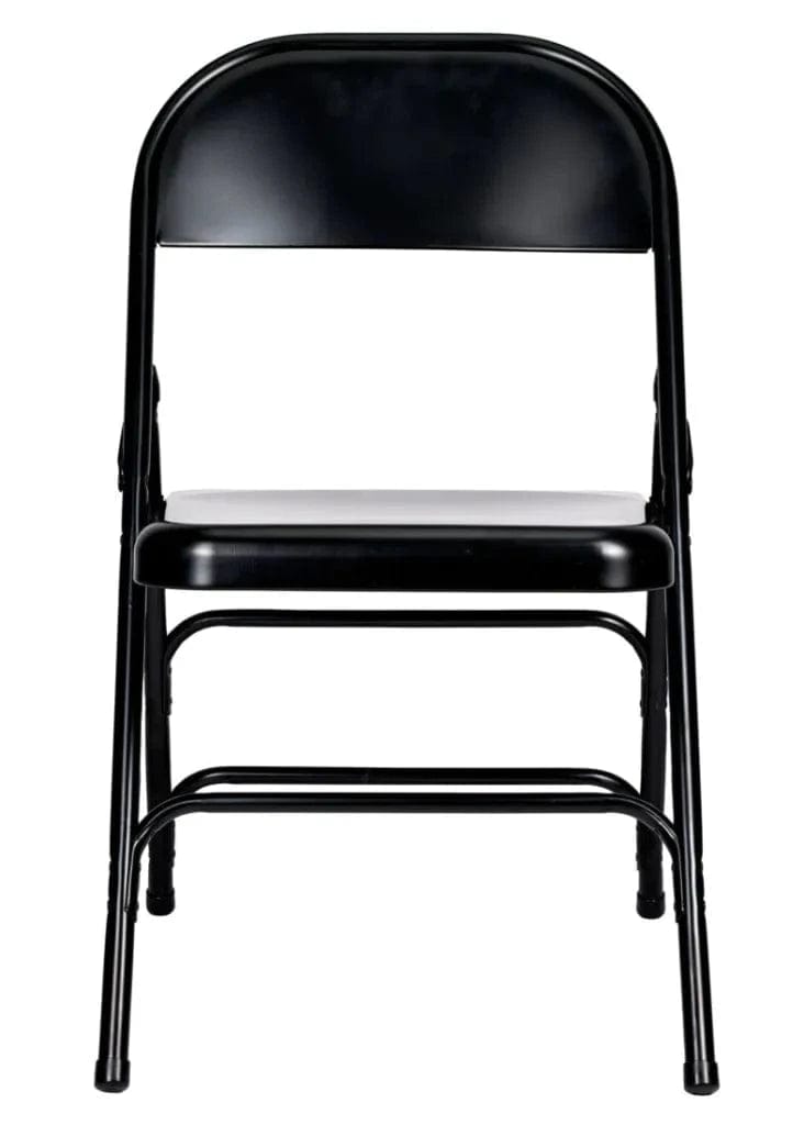 Chivari 100 Black Metal Folding Chairs + 12 Plastic Round Table Kit CFMBL-100-12RD-KT