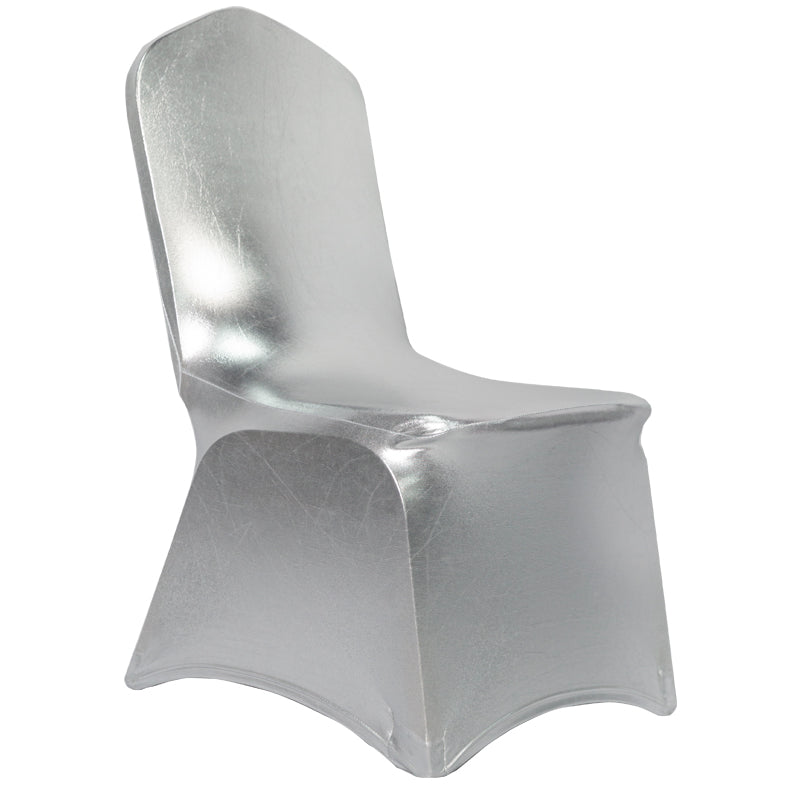 10-Pack Metallic Silver Spandex Chair Cover 250gsm by Chivari SX-SPANXCHA-MSIL-10