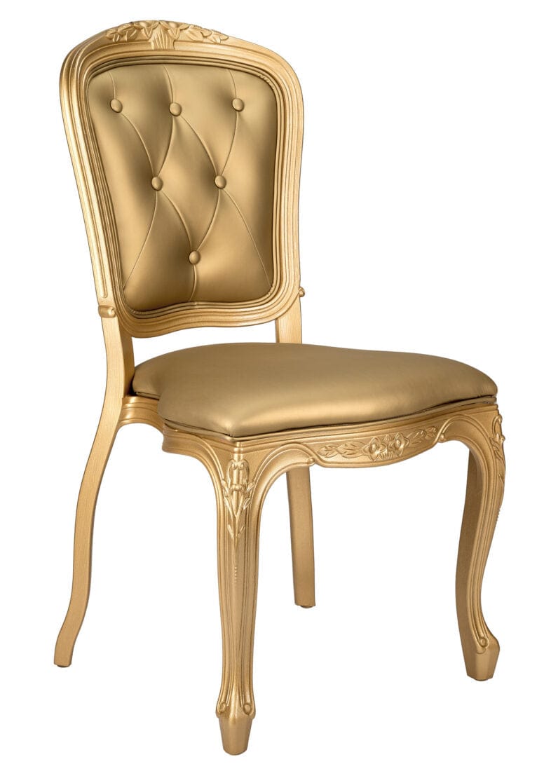 Gold Resin Royal Chair with Gold Vinyl Seat and Tufted Back Similar to Louis Pop Style - Goldwick