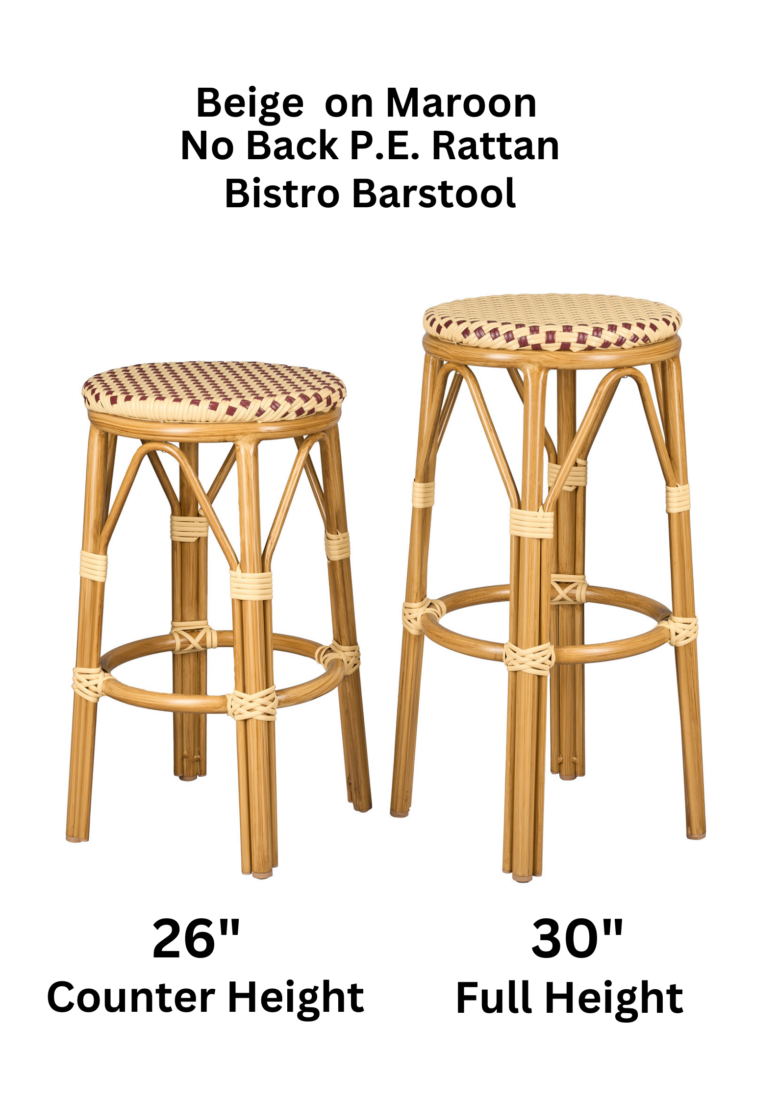 Beige on Maroon No Back PE Rattan Bistro Barstool 26