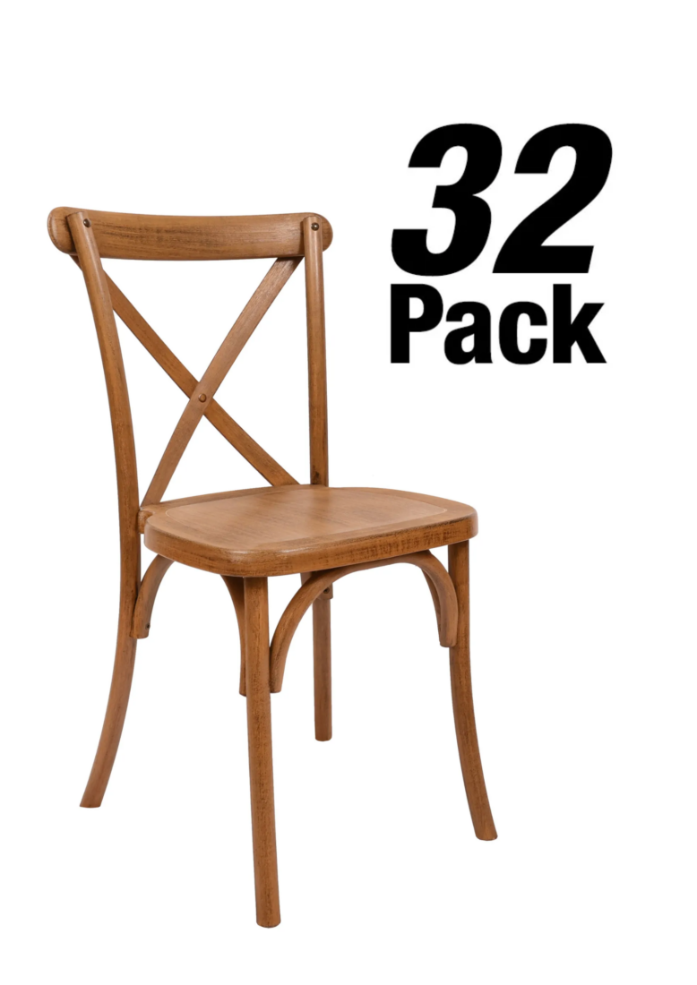 Walnut Resin Steel Skeleton Cross Back Chair – 32 Unit Bundle by Chivari CXRW-STEEL-CX-T-32