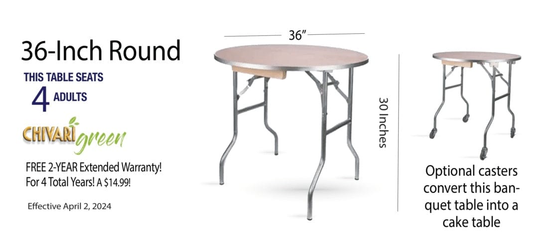 Chivari 36" (3 Foot) Round Heavy Duty Plywood Folding Banquet Table TPLYRD36M-AX-T