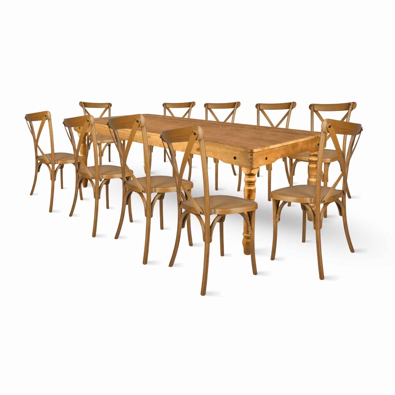 Chivari Chestnut Fluted Leg Farm Table Dining Set with 10 Chairs TFARM-CHESTNUT-T-LEG-KIT-CXR-AX