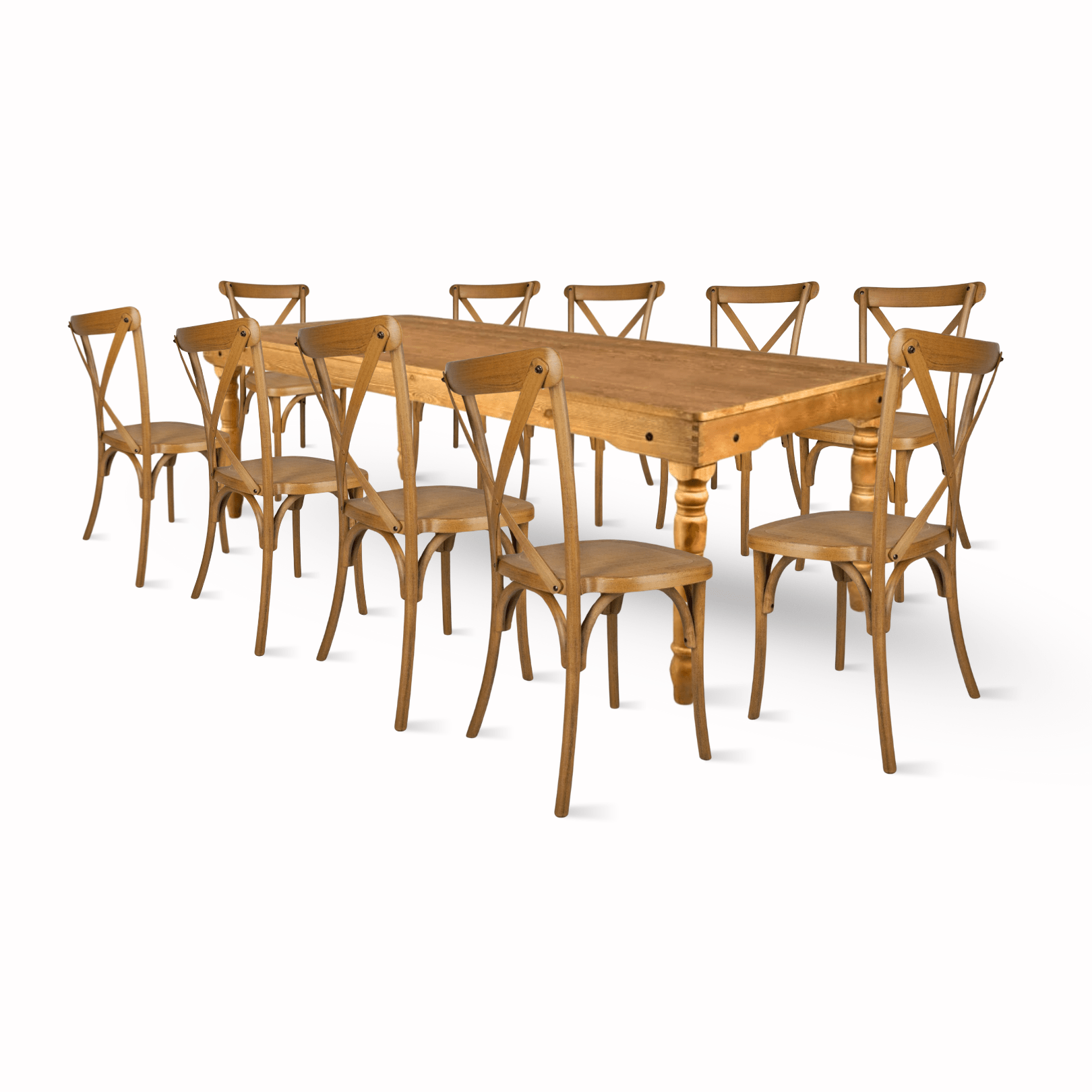 Chestnut Fluted Leg Farm Table Dining Set with 10 Chairs