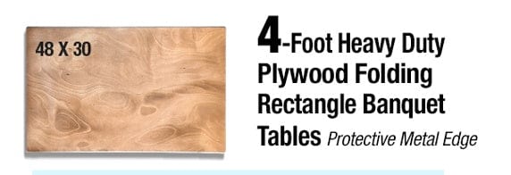 Chivari 48" x 30" (4 Foot) Rectangle Heavy Duty Plywood Folding Table TPLYRT4830M-AX-T