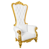 Throne Chair Wood Gold Frame White Vinyl Cushions