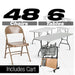 Chivari 48 Brown Metal Folding Chairs + 6  Heavy Duty Plastic 72x30 Banquet Tables  + Hybrid Folding Chair and Banquet Table  Cart CFMBR-48-6RT-KT