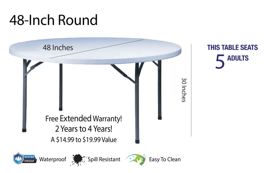Chivari 48" (4 Foot) Round Heavy Duty Plastic Folding Table TPLSRD48-AX-T