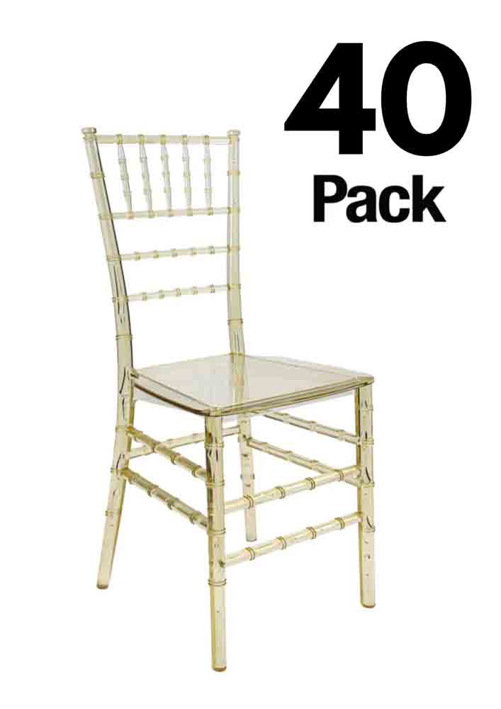 Chivari 40 Chair Pack Clear Gold Champagne Resin Thin-Seat Chiavari Chair CCRCHG-MONO-THIN-ZG-T-40