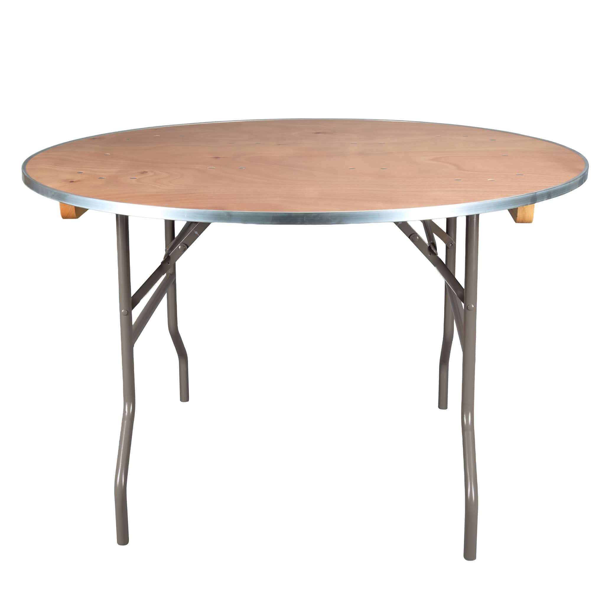 Chivari 48" (4 Foot) Round Heavy Duty Gray Plywood Folding Banquet Table TPLYRD48MG-AX-T