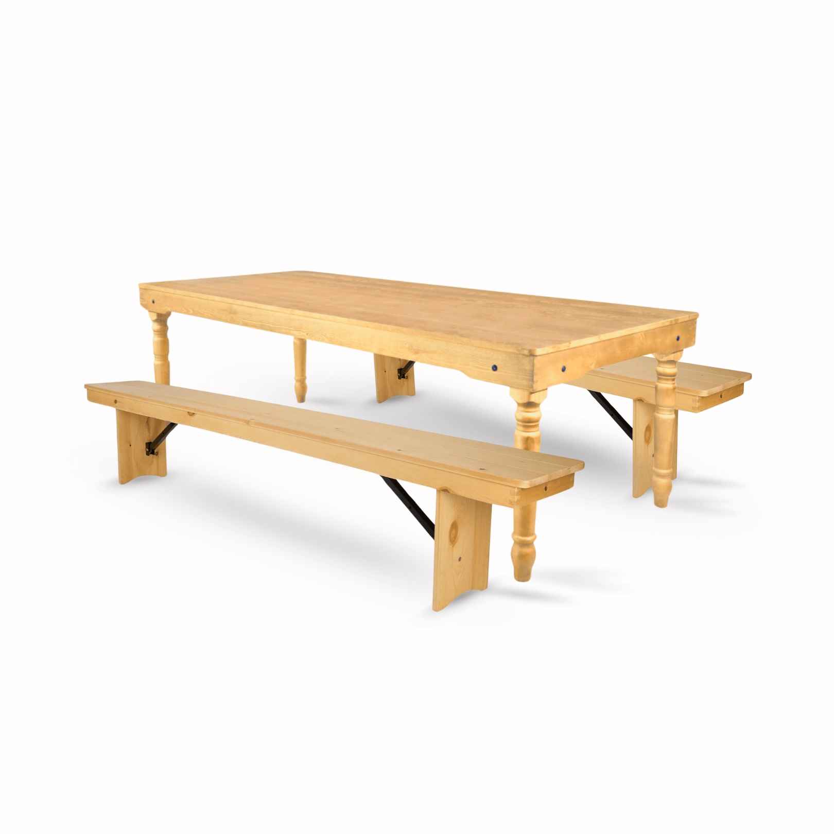 Chivari Natural Fluted Leg Farm Table Dining Set with 2 Benches TFARM-NATURAL-T-LEG-KIT-AX