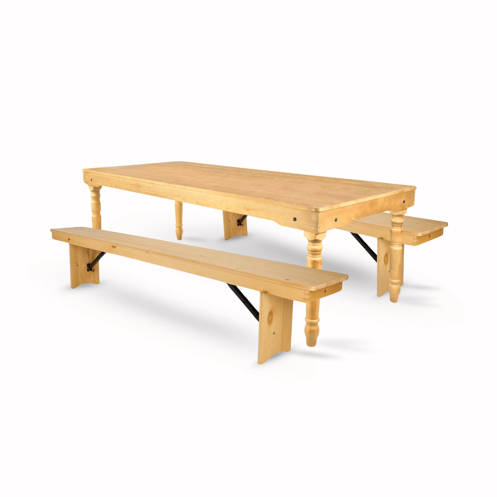 Natural Fluted Leg Farm Table Dining Set with 2 Benches
