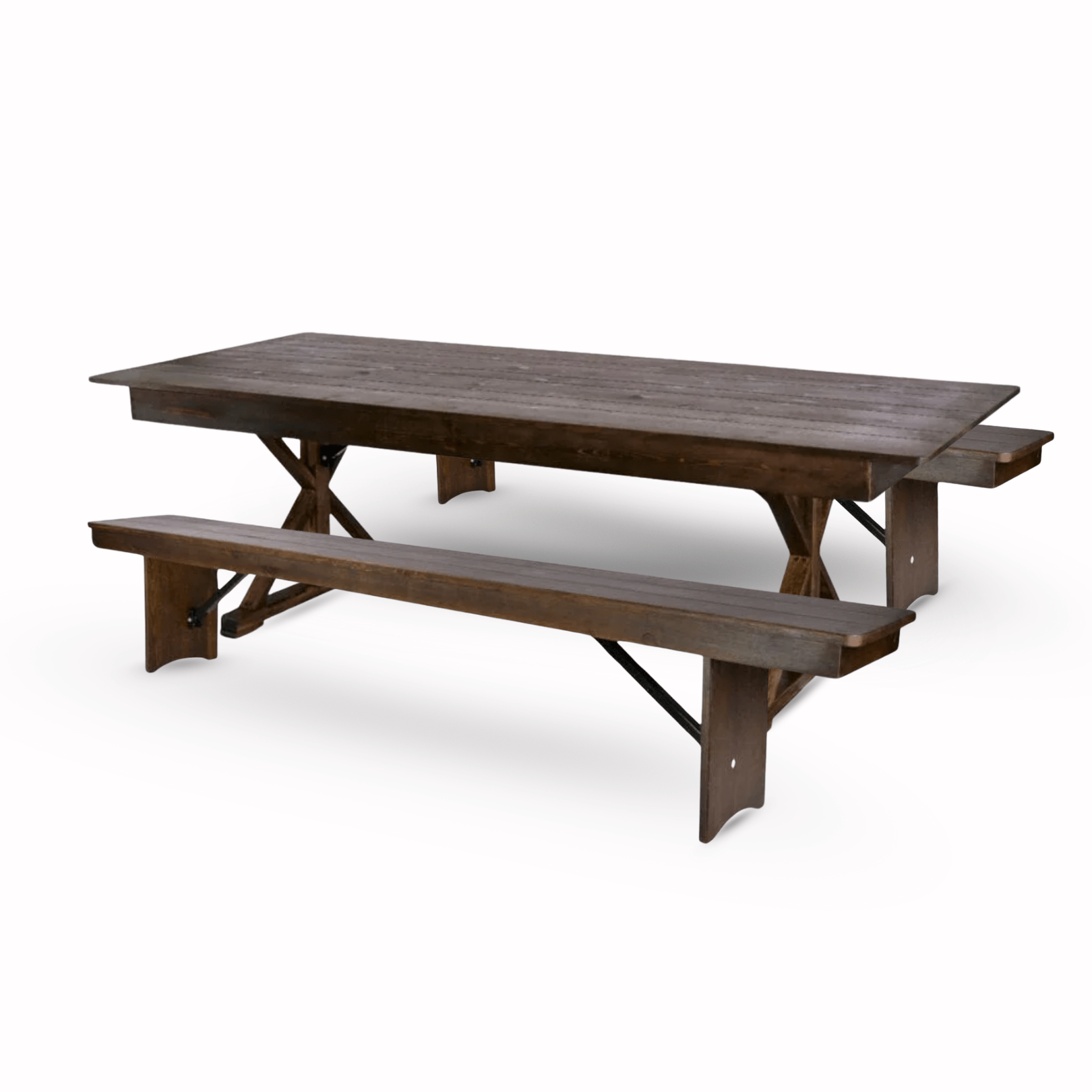 Fruitwood X-Leg Farm Table Dining Set with 2 Benches