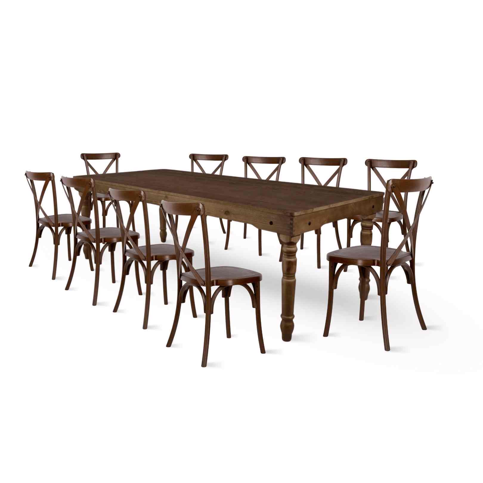 Chivari Fruitwood Fluted Leg Farm Table Dining Set with 10 Chairs TFARM-FRUITWOOD-T-LEG-KIT-CXR-AX