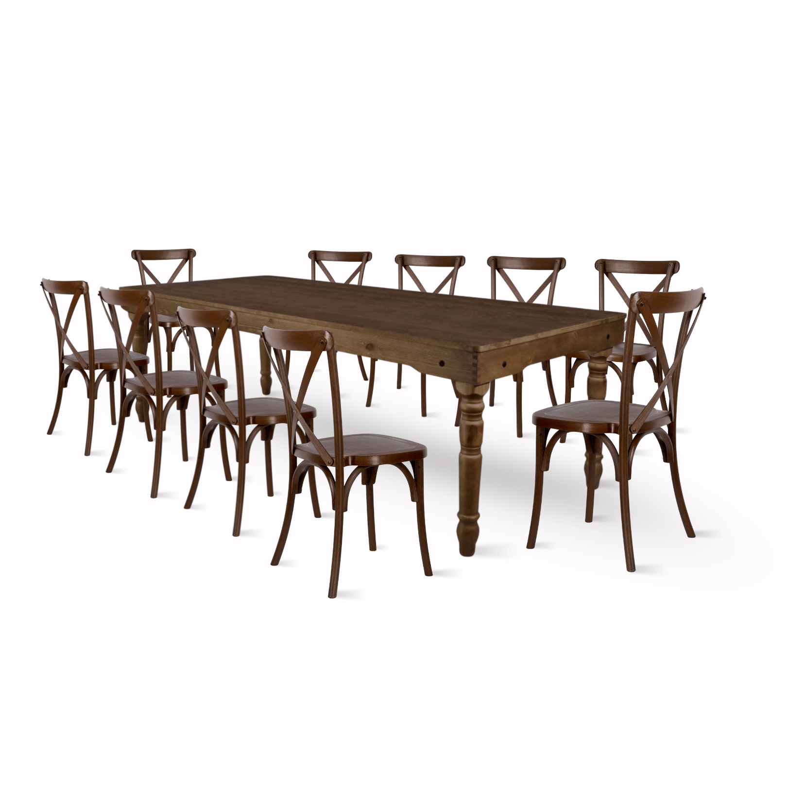 Fruitwood Fluted Leg Farm Table Dining Set with 10 Chairs