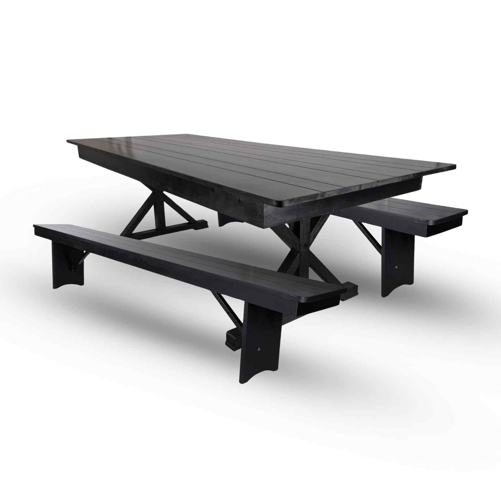 Chivari Black X-Leg Farm Table Dining Set with 2 Benches TFARM-BLACK-X-LEG-KIT-AX