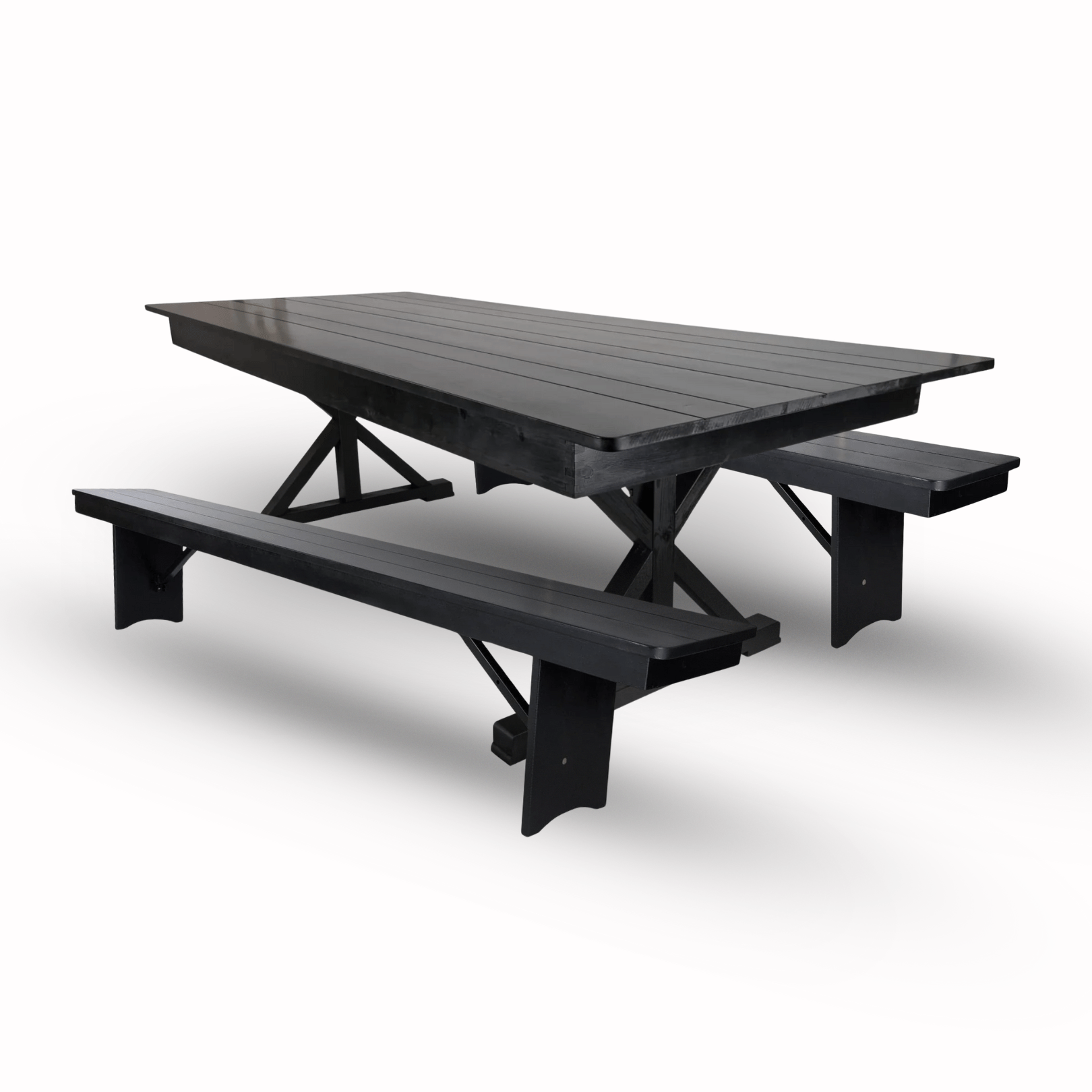Black X-Leg Farm Table Dining Set with 2 Benches