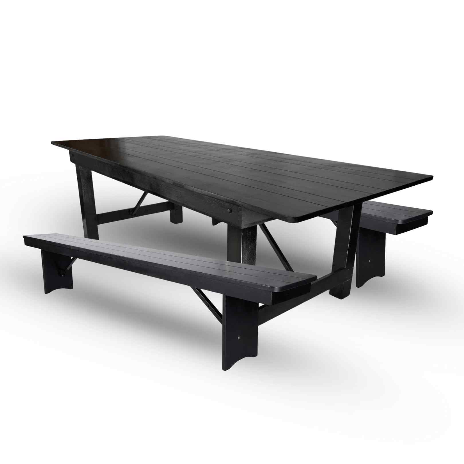 Chivari Black Straight Leg Farm Table Dining Set with 2 Benches TFARM-BLACK-S-LEG-KIT-AX