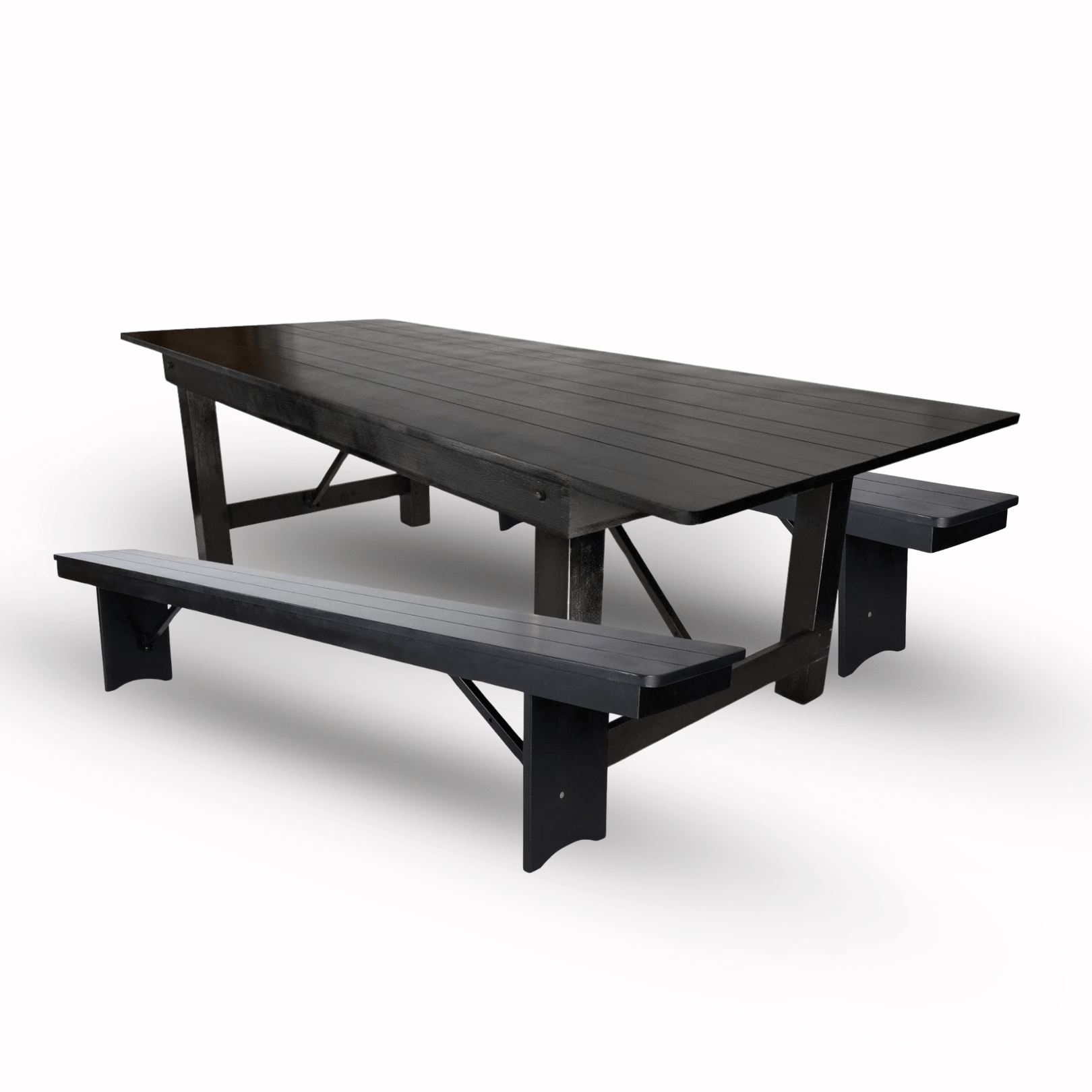 Black Straight Leg Farm Table Dining Set with 2 Benches