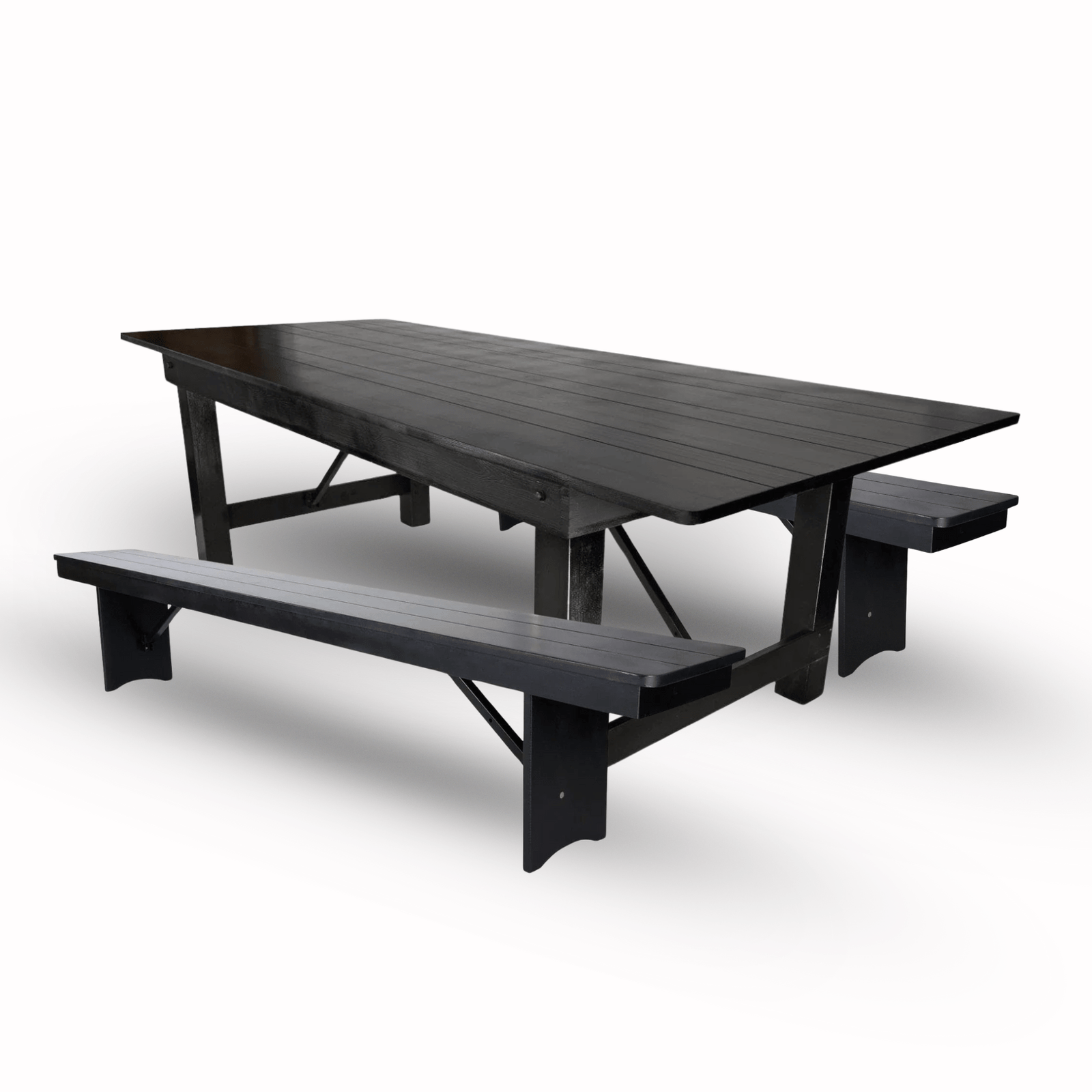Black Straight Leg Farm Table Dining Set with 2 Benches