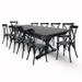Black X-Leg Farm Table Dining Set Set with 10 Chairs