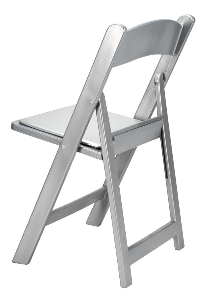 Silver with Silver Vinyl Cushion Resin Steel Skeleton™ Folding Chair