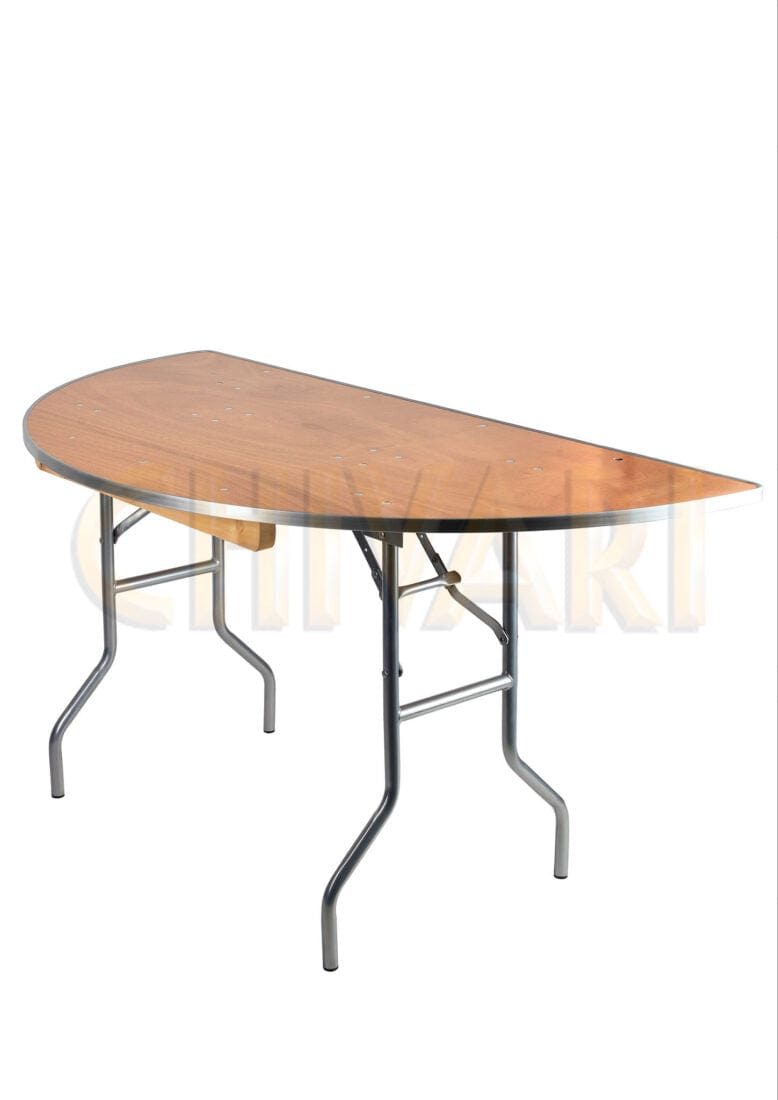 Chivari 60" (5 Foot) Half Round Heavy Duty Plywood Folding Banquet Table TPLYHRD60M-AX-T