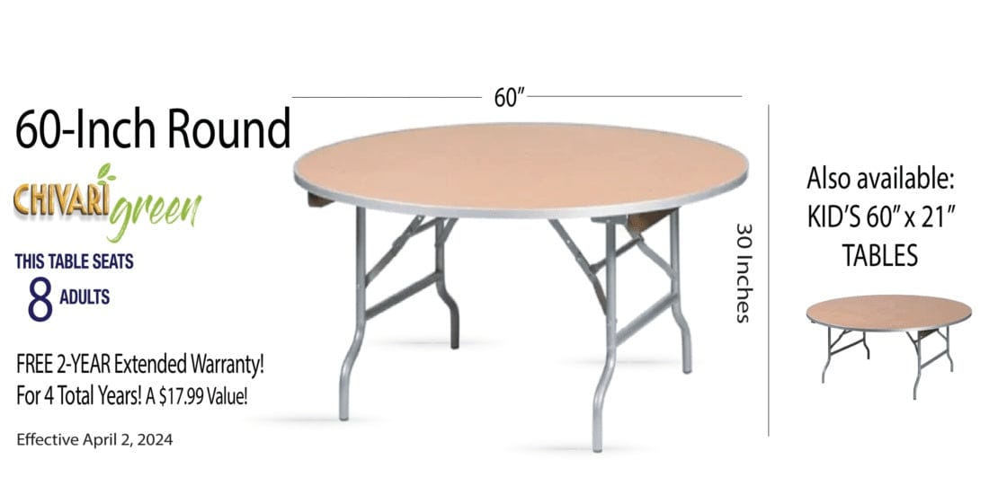 Chivari Scratch and Dent 60" (5 Foot) Round Heavy Duty Metal Edge Plywood Folding Banquet Table TPLYRD60M-AX-T-SD