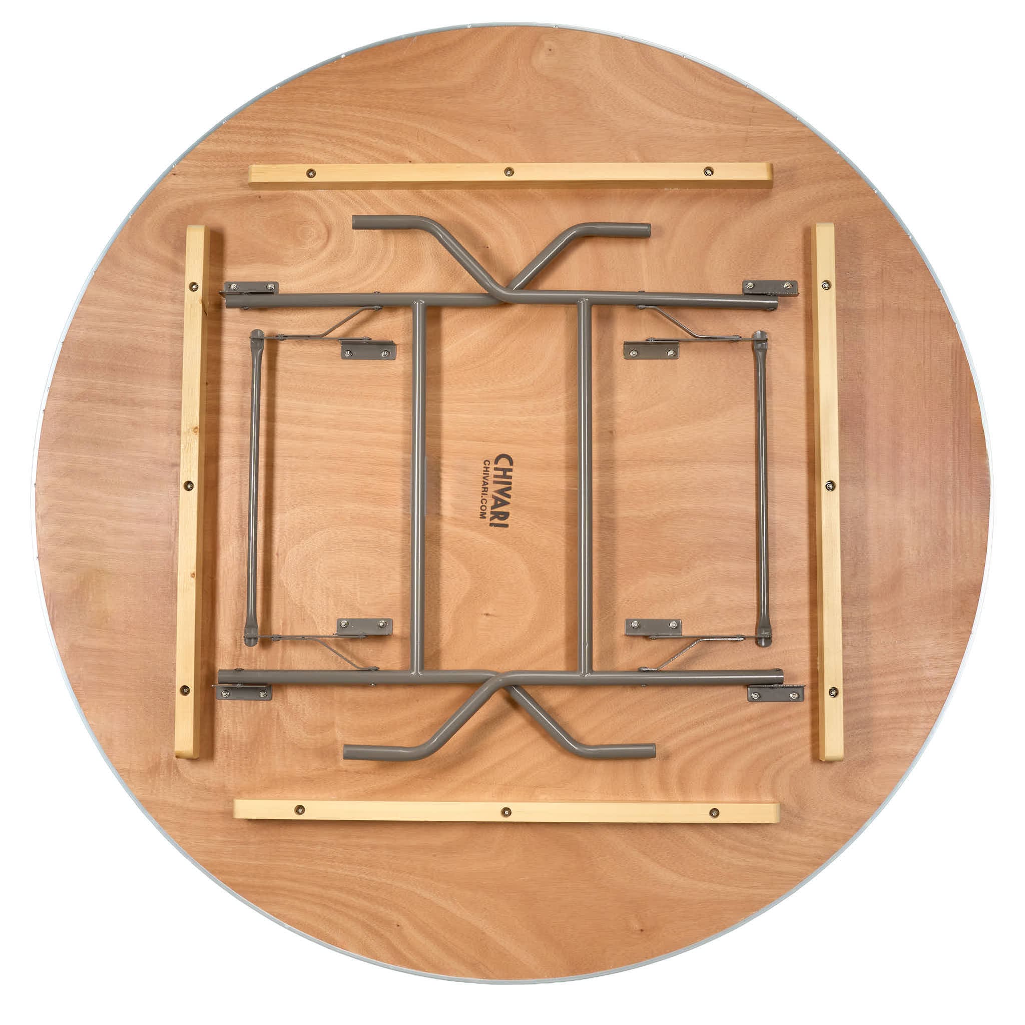 Chivari 66" (5.5 Foot) Gray Round Heavy Duty Plywood Folding Banquet Table TPLYRD66MG-AX-T