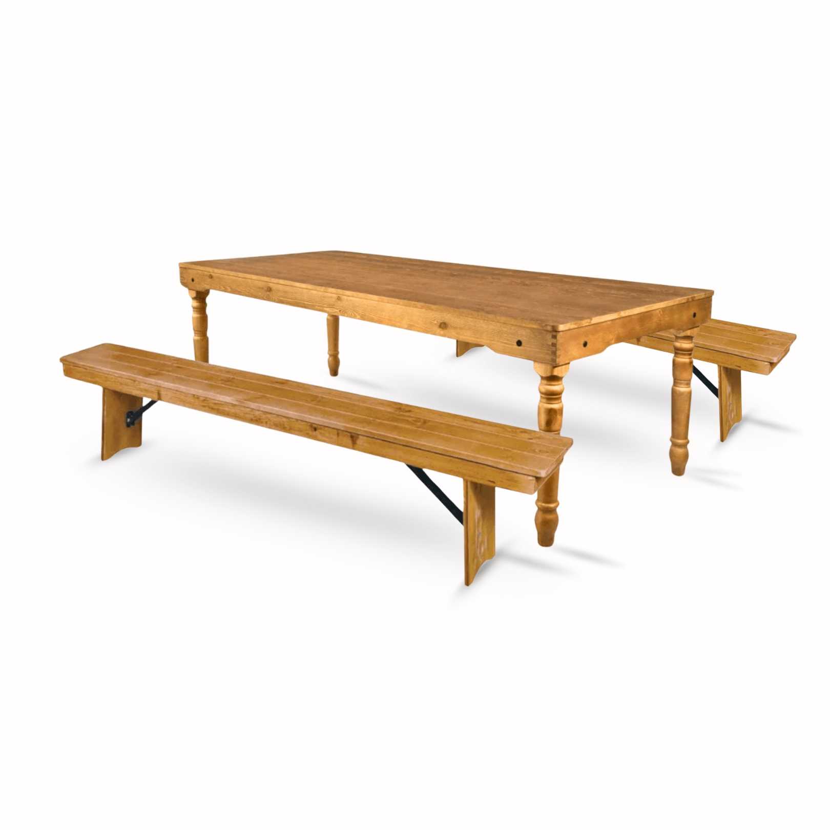 Chivari Chestnut Fluted Leg Farm Table Dining Set with 2 Benches TFARM-CHESTNUT-T-LEG-KIT-AX