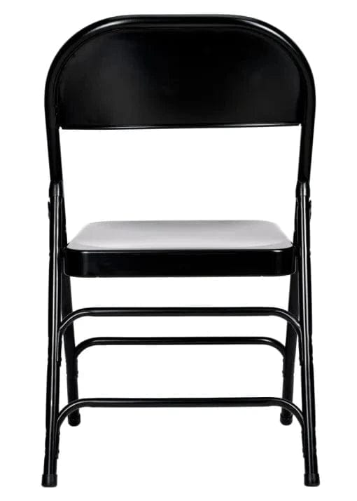 Chivari 100 Black Metal Folding Chairs + 12 Plastic Round Table Kit CFMBL-100-12RD-KT