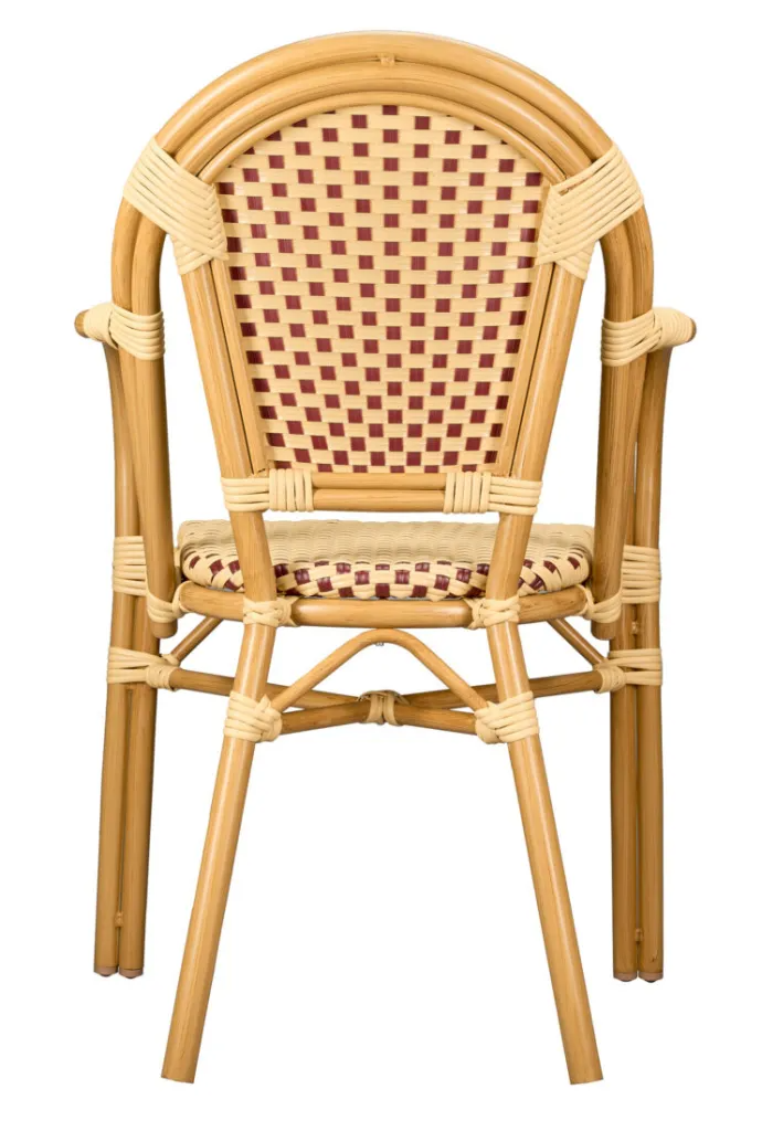 Beige and Maroon French Bistro French Bistro Patio Dining Chair with Arms