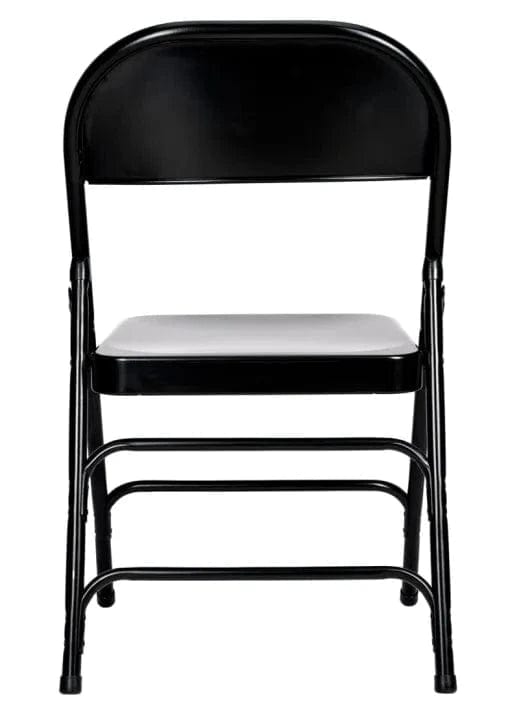 Chivari 100 Black Metal Folding Chairs + 12 Plastic Round Table Kit CFMBL-100-12RD-KT