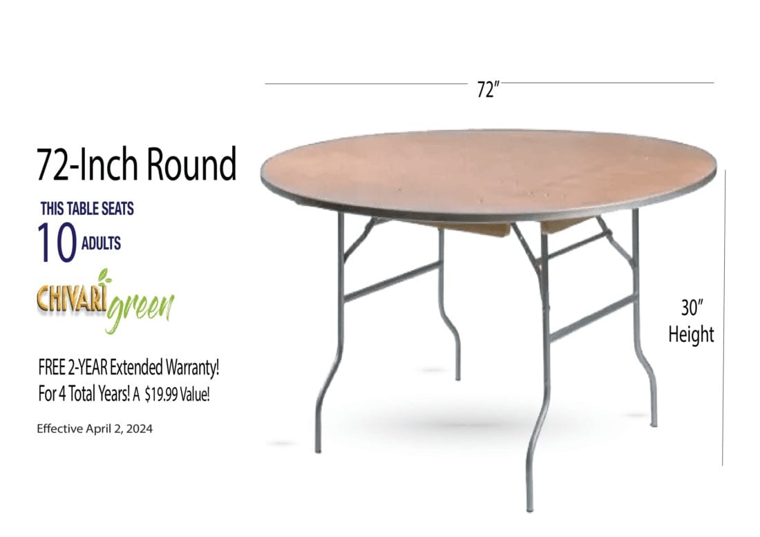 Chivari 72" (6 Foot) Round Heavy Duty Metal Edge Plywood Folding Banquet Table TPLYRD72M-AX-T