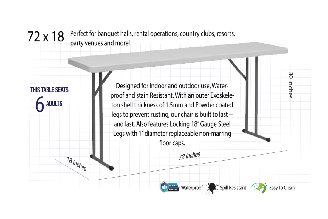 72 x 18 Plastic Rectangle Banquet Table TPLSRT7218-AX-T