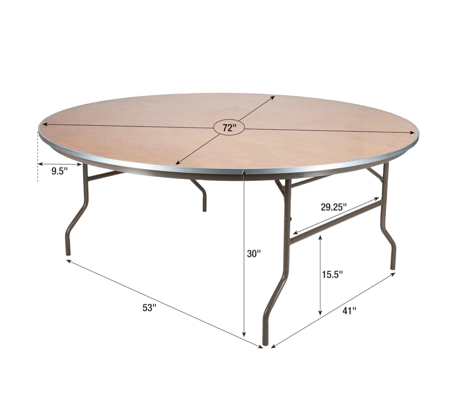 Chivari 72" (6 Foot) Round Heavy Duty Metal Edge Plywood Folding Banquet Table with Steel Skeleton TPLYRD72M-ST-AX
