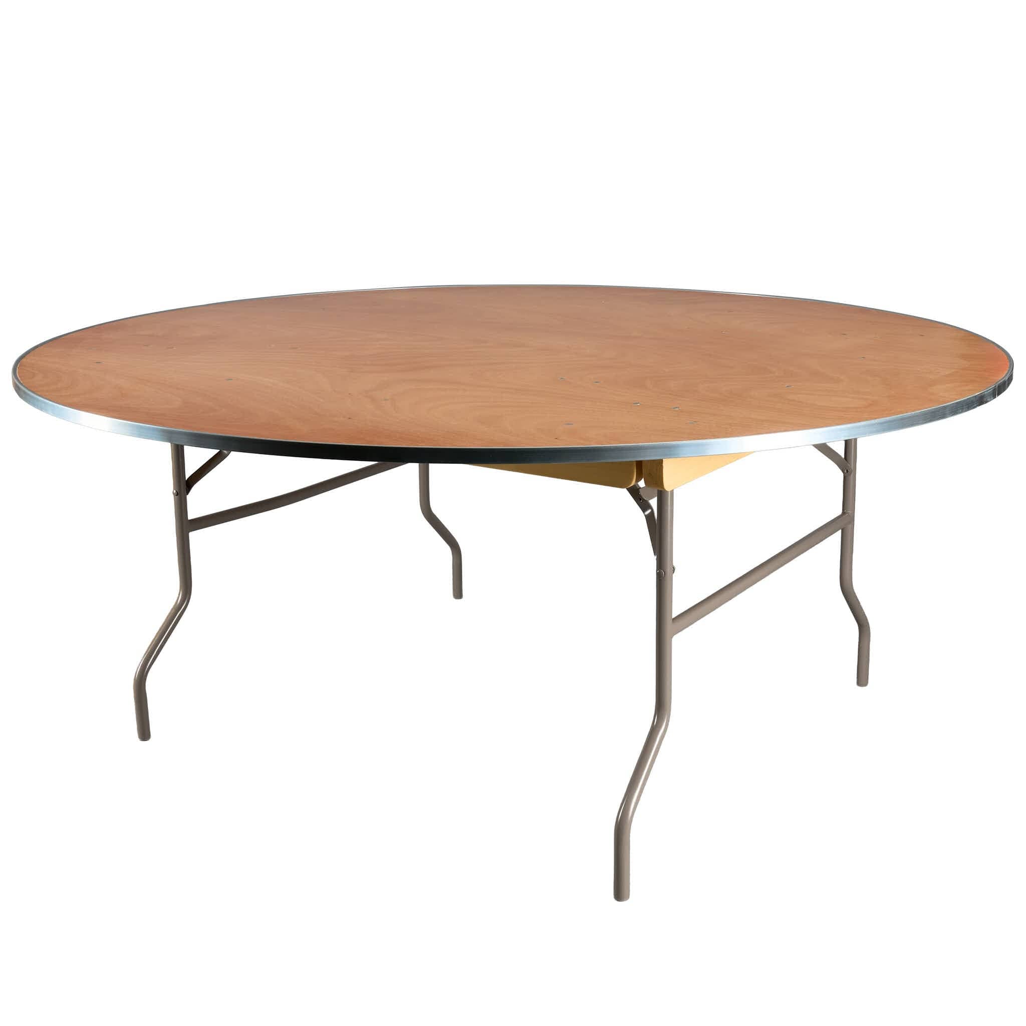 Chivari 72" (6 Foot) Gray Round Heavy Duty Metal Edge Plywood Folding Banquet Table TPLYRD72MG-AX-T