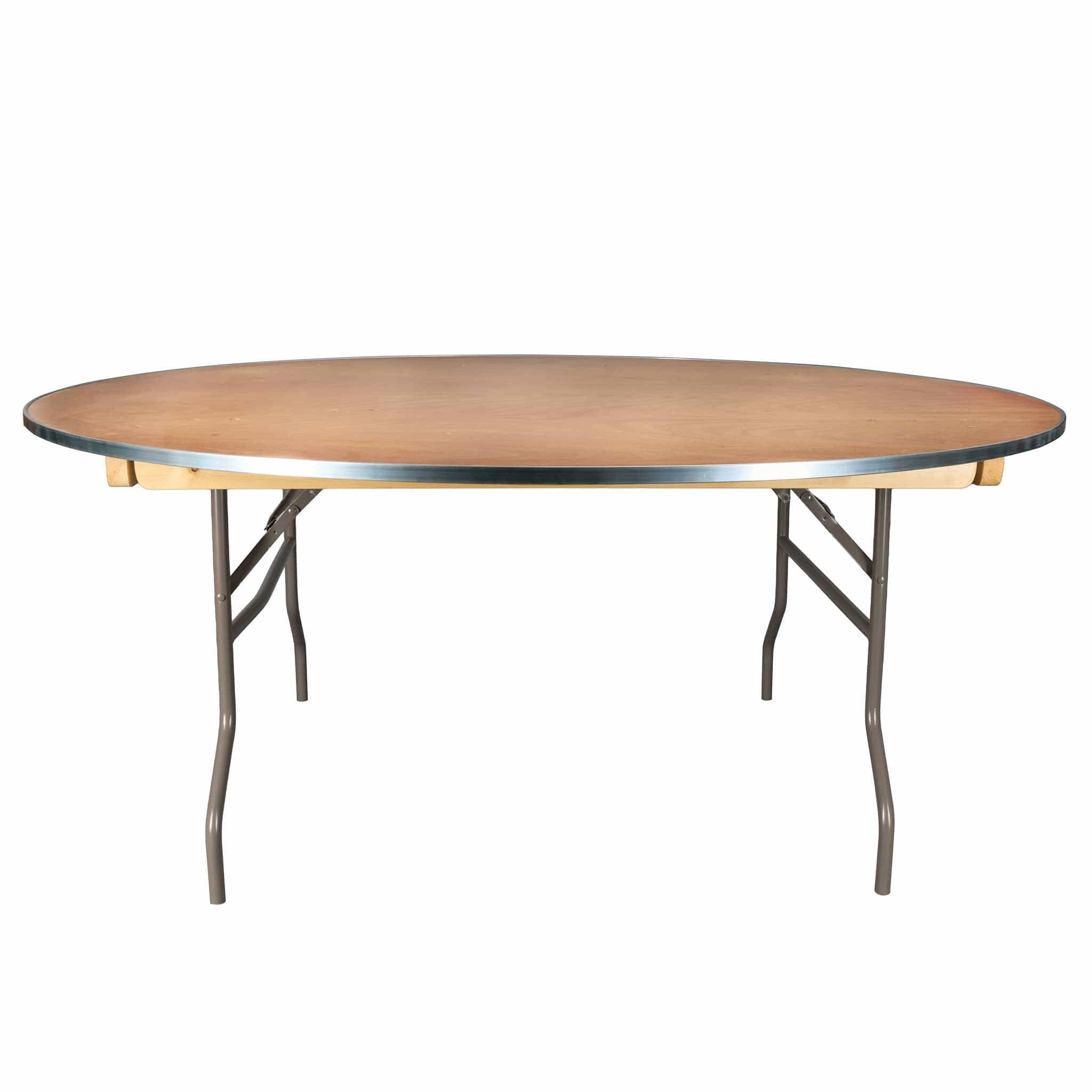 Chivari 72" (6 Foot) Gray Round Heavy Duty Metal Edge Plywood Folding Banquet Table TPLYRD72MG-AX-T