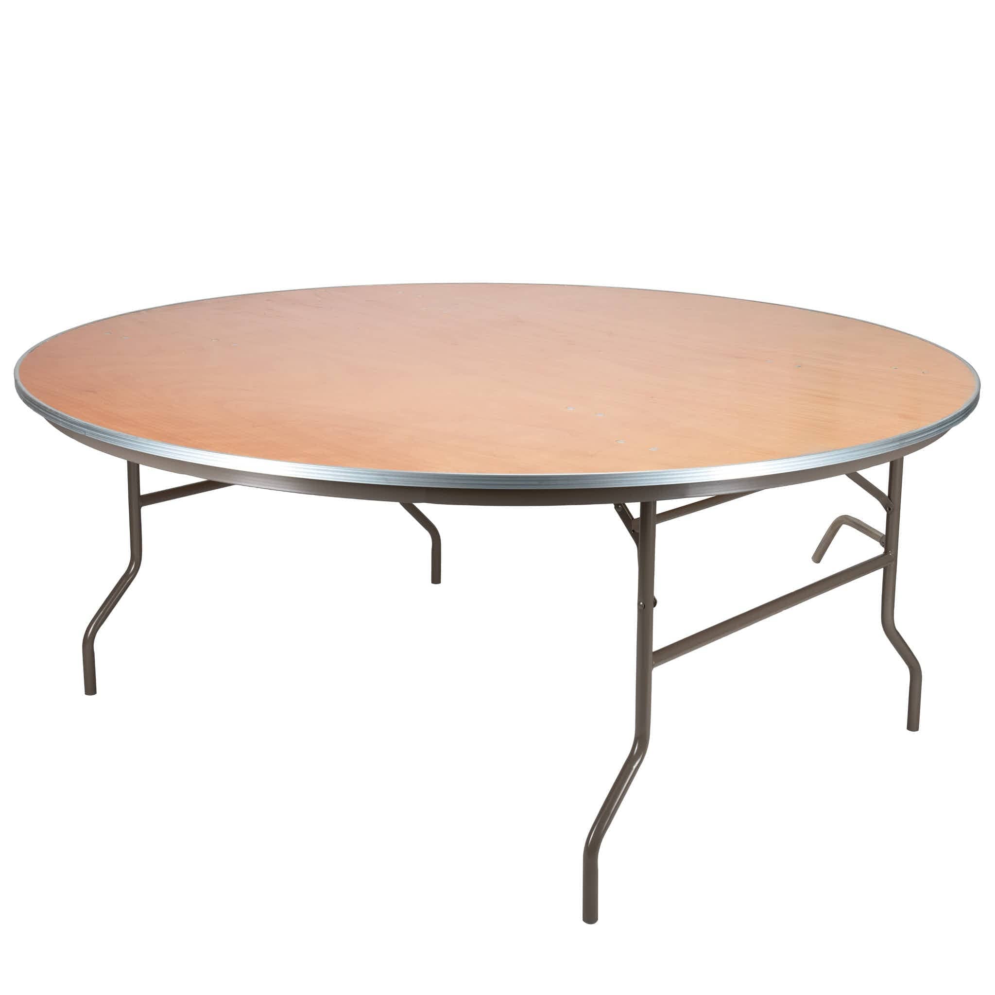 Chivari 72" (6 Foot) Round Heavy Duty Metal Edge Plywood Folding Banquet Table with Steel Skeleton TPLYRD72M-ST-AX