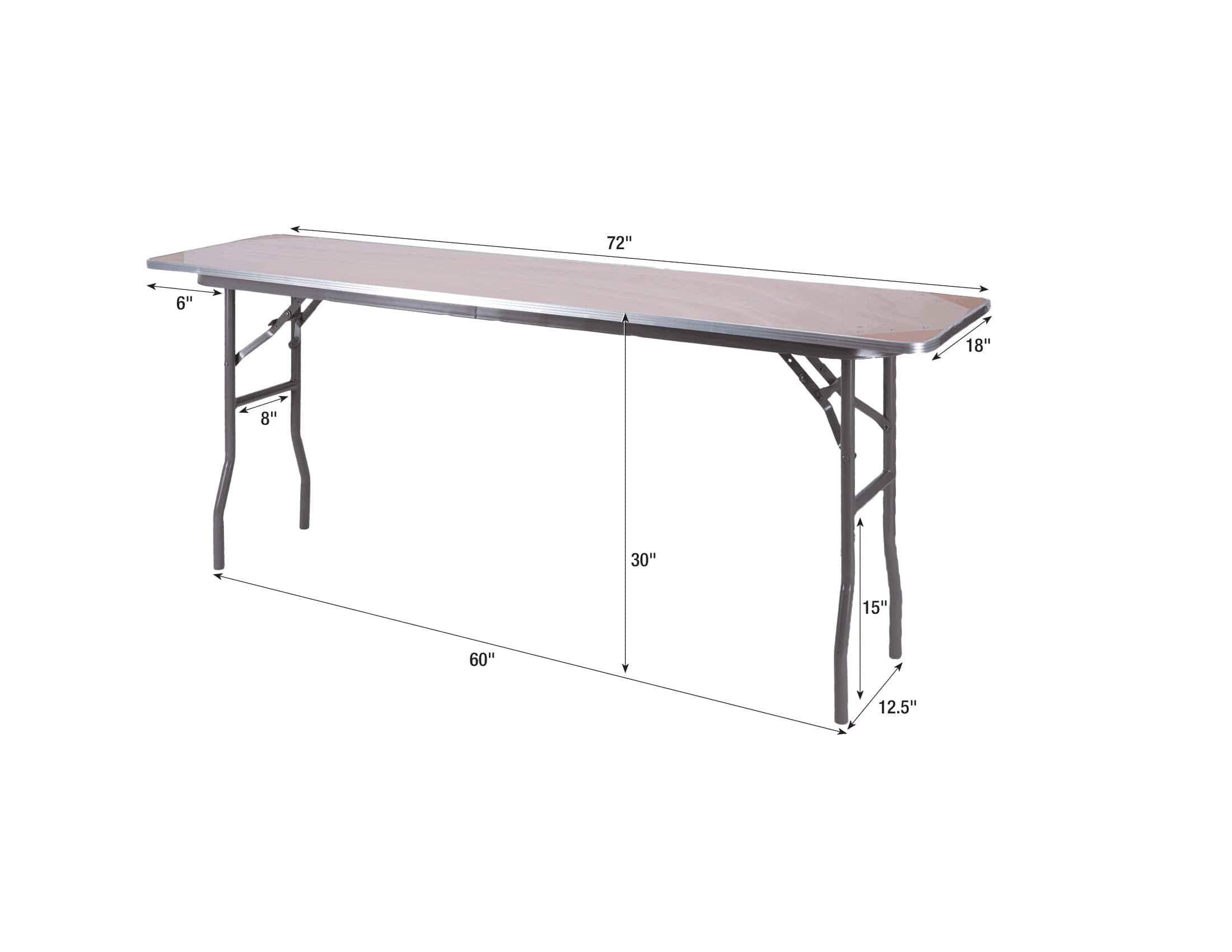 Chivari 72" x 18" (6 Foot) Rectangle Heavy Duty Plywood Folding Table with Steel Skeleton TPLYRT7218M-ST-AX